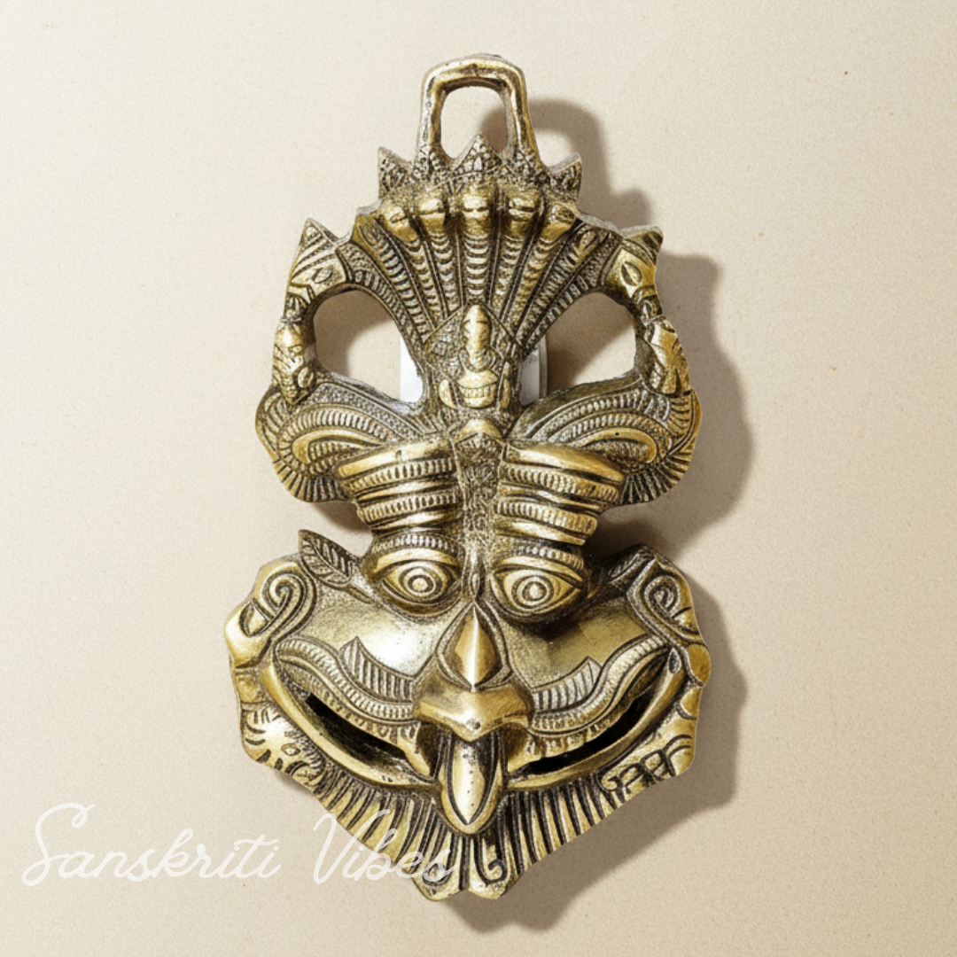 Metal Nazar Battu with Naag Ganesha for Evil Eye Protection – Nazar Suraksha Kawach Mask (Grey, Medium, Glossy Finish, Made in India)