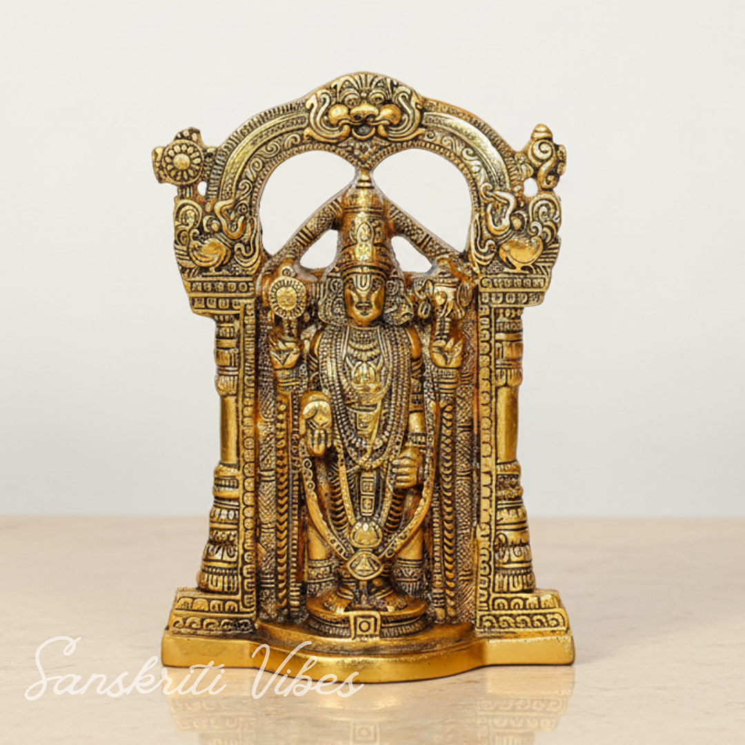 Tirupati Balaji Metal Statue | Sri Venkateswara Murti | Glossy Gold-Plated Aluminium Idol for Home Temple & Office Decoration - Retail Maharaj