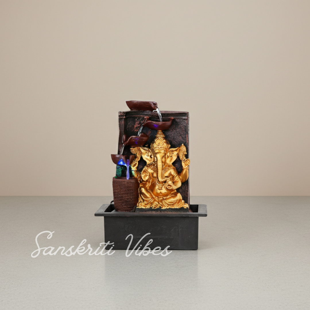 Big Ganesh Waterfall Design Table Top Colour Changing Lights Fountain Polyresin Showpiece for Home Décor (38 cm) - Retail Maharaj