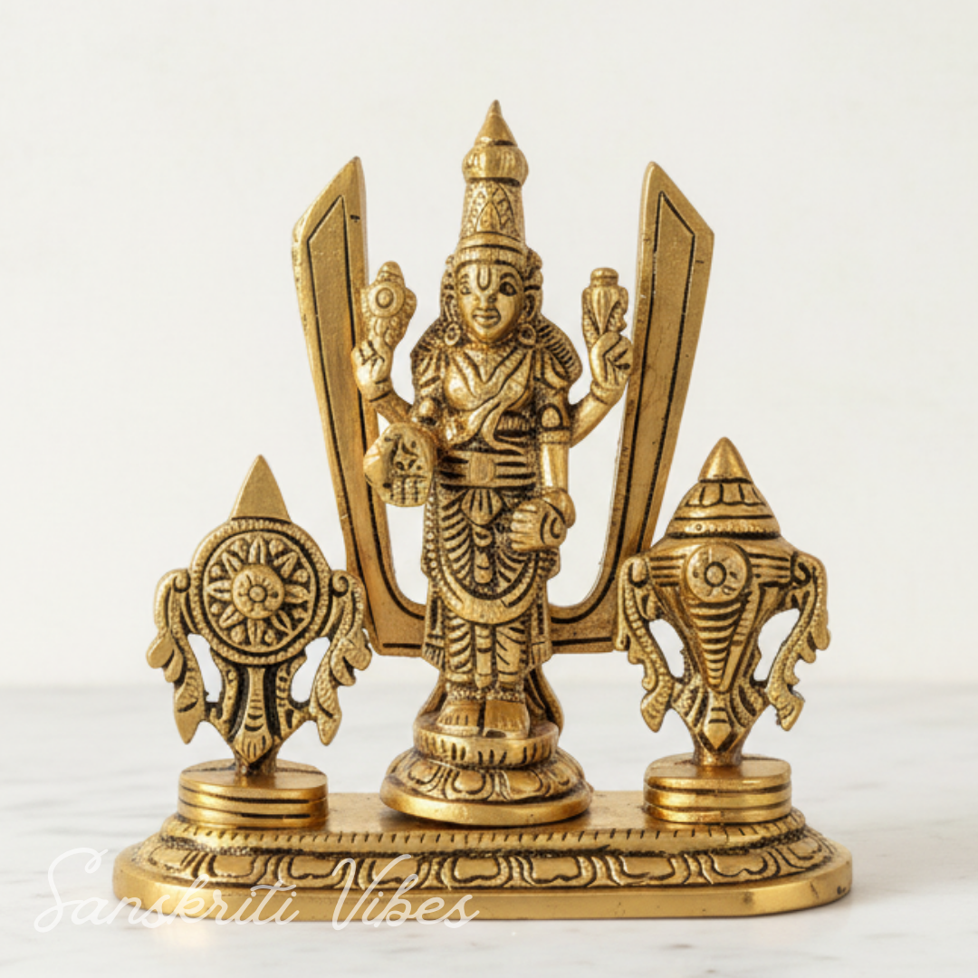 Tirupati Balaji Venkateswara Swami Idol with Shankh Chakra Tilak Namah | Gold-Plated Antique Decorative Statue for Home Temple & Office - Retail Maharaj