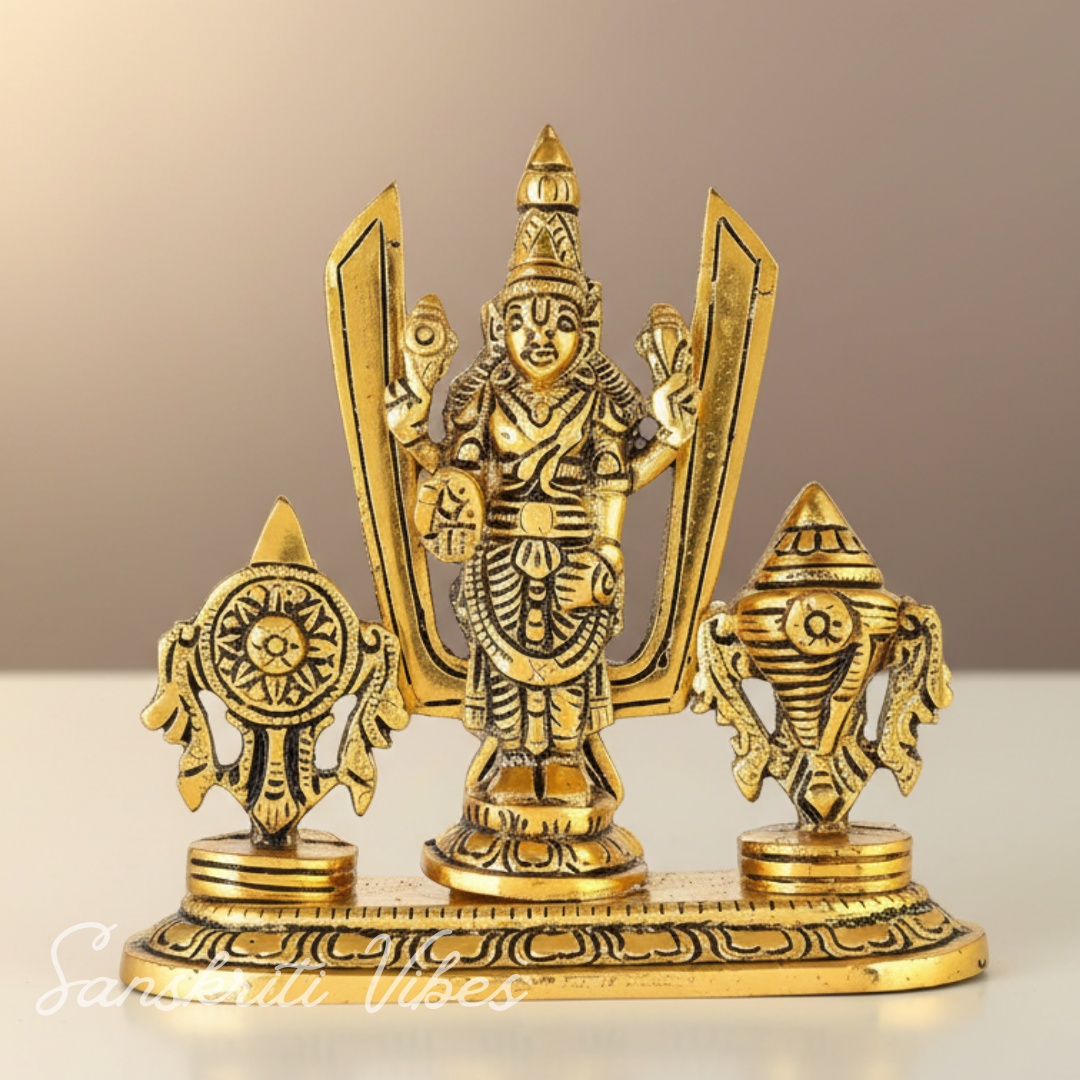Tirupati Balaji Venkateswara Swami Idol with Shankh Chakra Tilak Namah | Gold-Plated Antique Decorative Statue for Home Temple & Office - Retail Maharaj