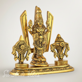 Tirupati Balaji Venkateswara Swami Idol with Shankh Chakra Tilak Namah | Gold-Plated Antique Decorative Statue for Home Temple & Office - Retail Maharaj