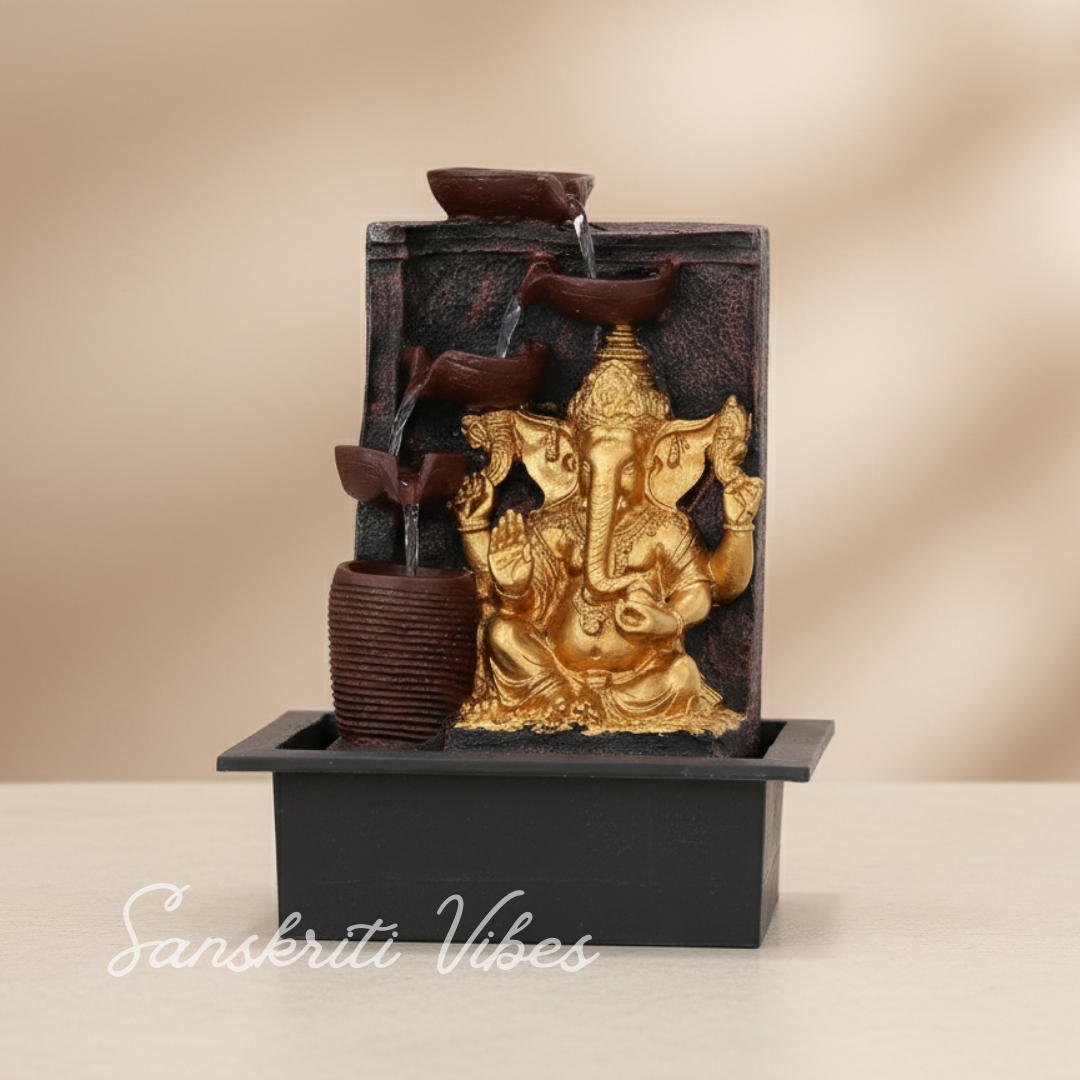 Big Ganesh Waterfall Design Table Top Colour Changing Lights Fountain Polyresin Showpiece for Home Décor (38 cm) - Retail Maharaj