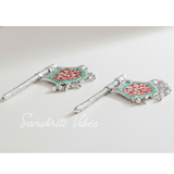 Traditional God Fan Silver-Plated Metal Hand Fan Pankhi with Red and Green Meenakari Work for God Idol - Retail Maharaj
