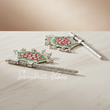 Traditional God Fan Silver-Plated Metal Hand Fan Pankhi with Red and Green Meenakari Work for God Idol - Retail Maharaj