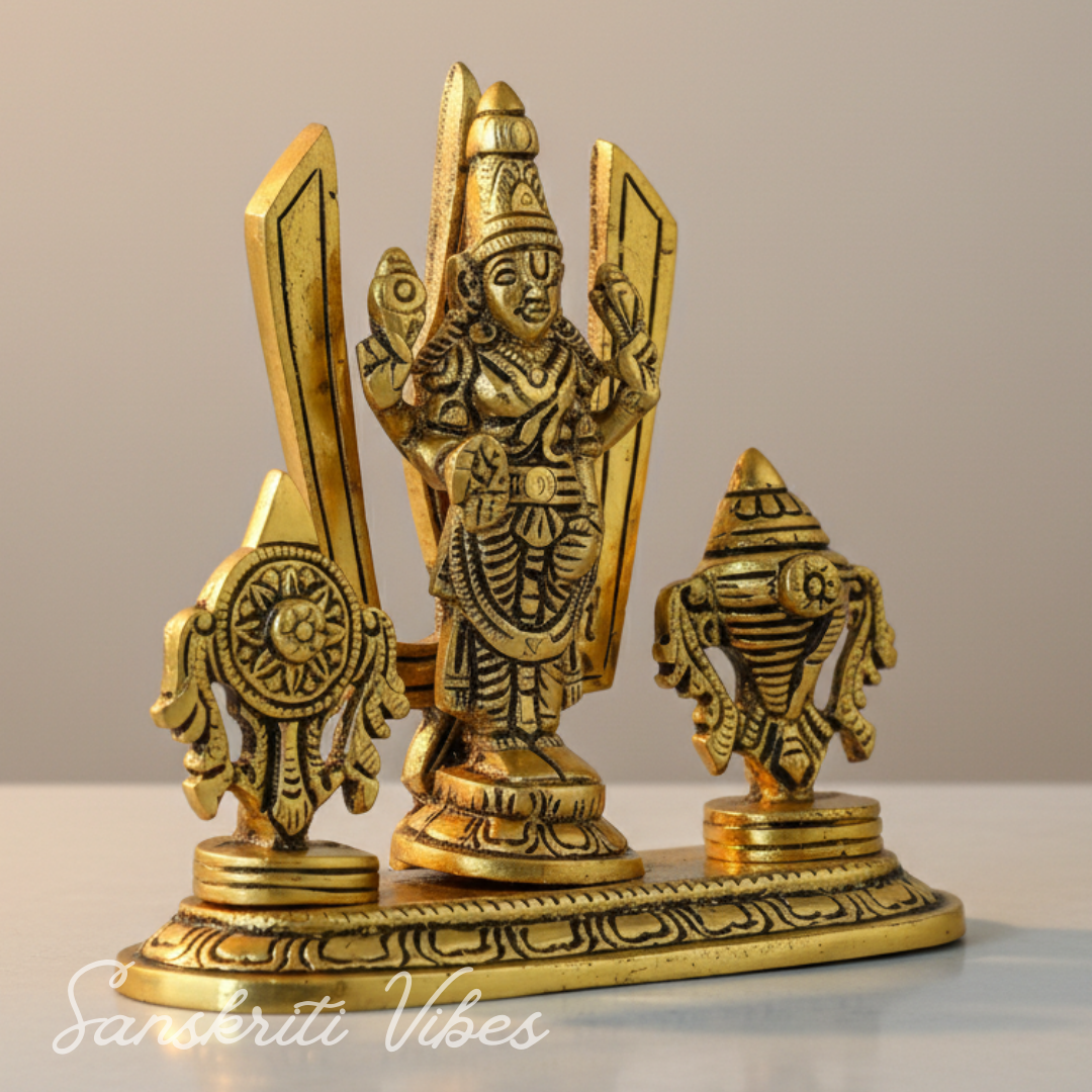 Tirupati Balaji Venkateswara Swami Idol with Shankh Chakra Tilak Namah | Gold-Plated Antique Decorative Statue for Home Temple & Office - Retail Maharaj