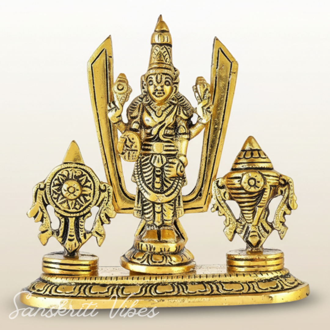 Tirupati Balaji Venkateswara Swami Idol with Shankh Chakra Tilak Namah | Gold-Plated Antique Decorative Statue for Home Temple & Office - Retail Maharaj