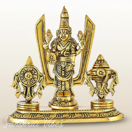 Tirupati Balaji Venkateswara Swami Idol with Shankh Chakra Tilak Namah | Gold-Plated Antique Decorative Statue for Home Temple & Office - Retail Maharaj