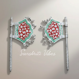 Traditional God Fan Silver-Plated Metal Hand Fan Pankhi with Red and Green Meenakari Work for God Idol - Retail Maharaj