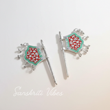 Traditional God Fan Silver-Plated Metal Hand Fan Pankhi with Red and Green Meenakari Work for God Idol - Retail Maharaj