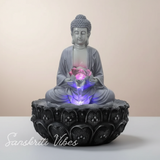 Meditating Buddha Water Fountain Idol Polyresin Lotus Water Fountain Showpiece for Home Garden Living Room Decor Decoration Gift Items, 24 CM - Retail Maharaj