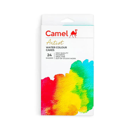 Camel Artist Water Colours Assorted box of cakes, 24 shades with Brush - Retail Maharaj