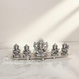 White Metal 5 Ganesh Silver Plated With Musical Instrument On Leaf For Home Decor Musical Ganesha - Retail Maharaj