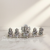 White Metal 5 Ganesh Silver Plated With Musical Instrument On Leaf For Home Decor Musical Ganesha - Retail Maharaj