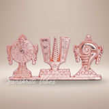 Tirupati Balaji Shankh Chakra Tilak Symbol Stand | Copper-Plated Decorative Idol for Car Dashboard & Home Temple - Retail Maharaj