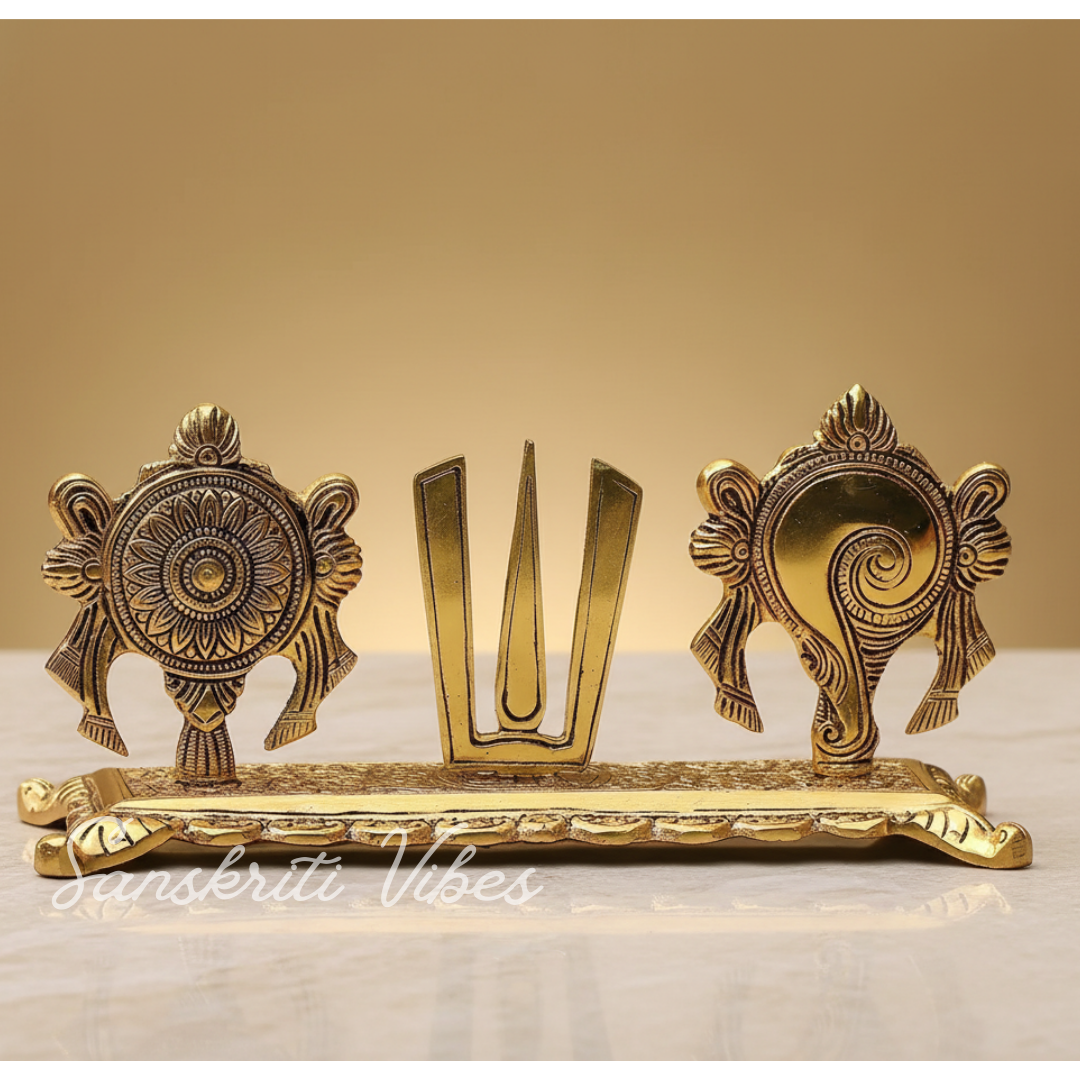 Tirupati Balaji Yantra with Shankh Chakra Tilak Namah | Gold-Plated Antique Metal Symbol for Home & Office Table Decoration - Retail Maharaj