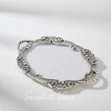 Decorative Fiber Tray with Metal Floral Border Round Serving and Decorative Tray (25 cm Diameter) - Retail Maharaj