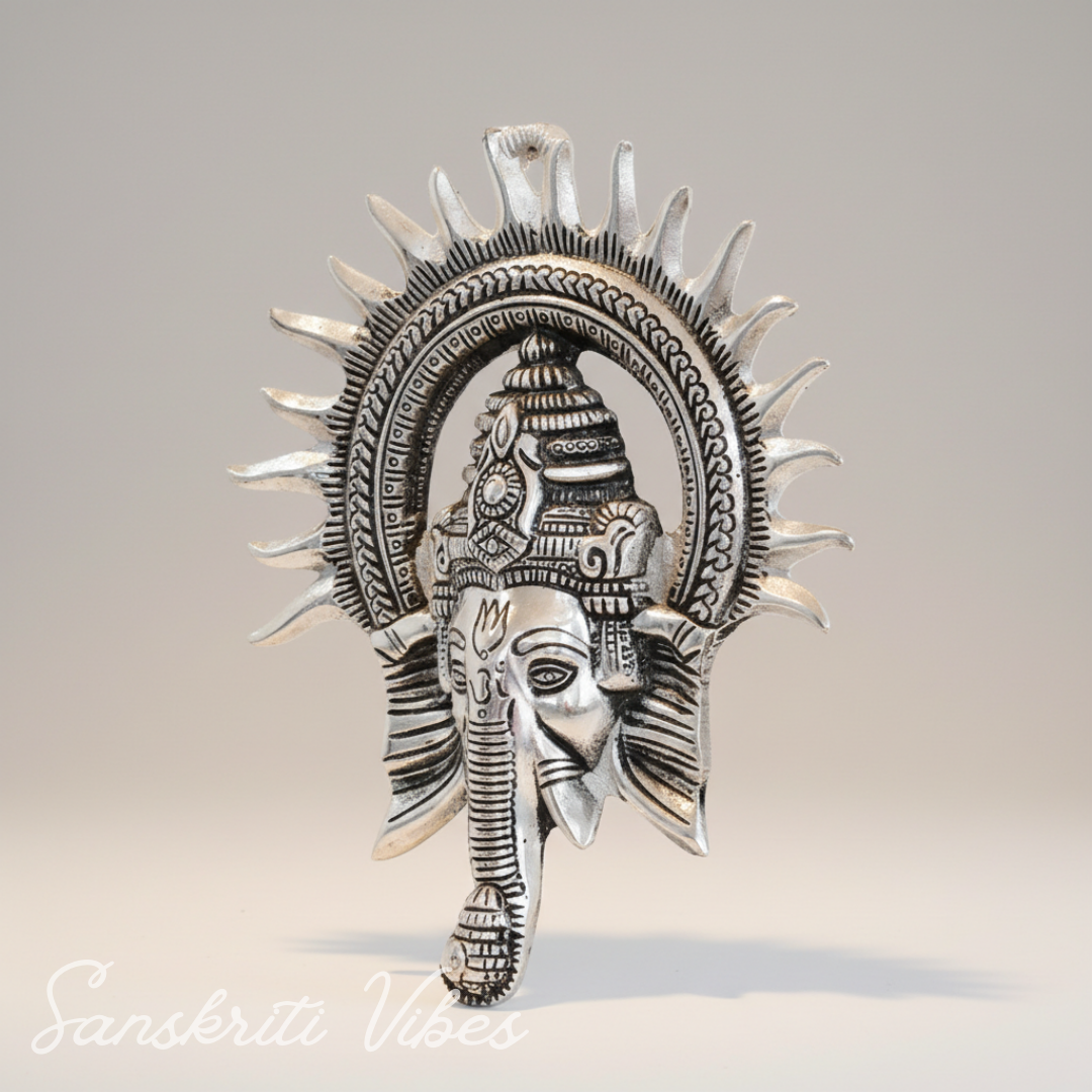 Ganesha Idol with Surya Chakra - Ganesh Murti Wall Hangings Rajasthani Handicrafts Decorative Showpiece for Gifting Anniversary Valentine's Day (Silver) - Retail Maharaj