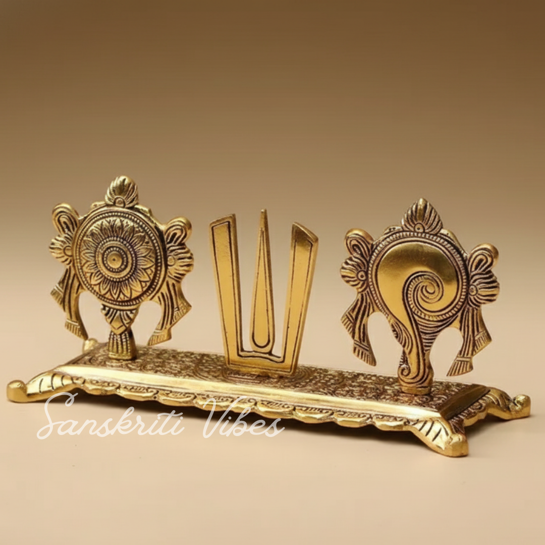 Tirupati Balaji Yantra with Shankh Chakra Tilak Namah | Gold-Plated Antique Metal Symbol for Home & Office Table Decoration - Retail Maharaj