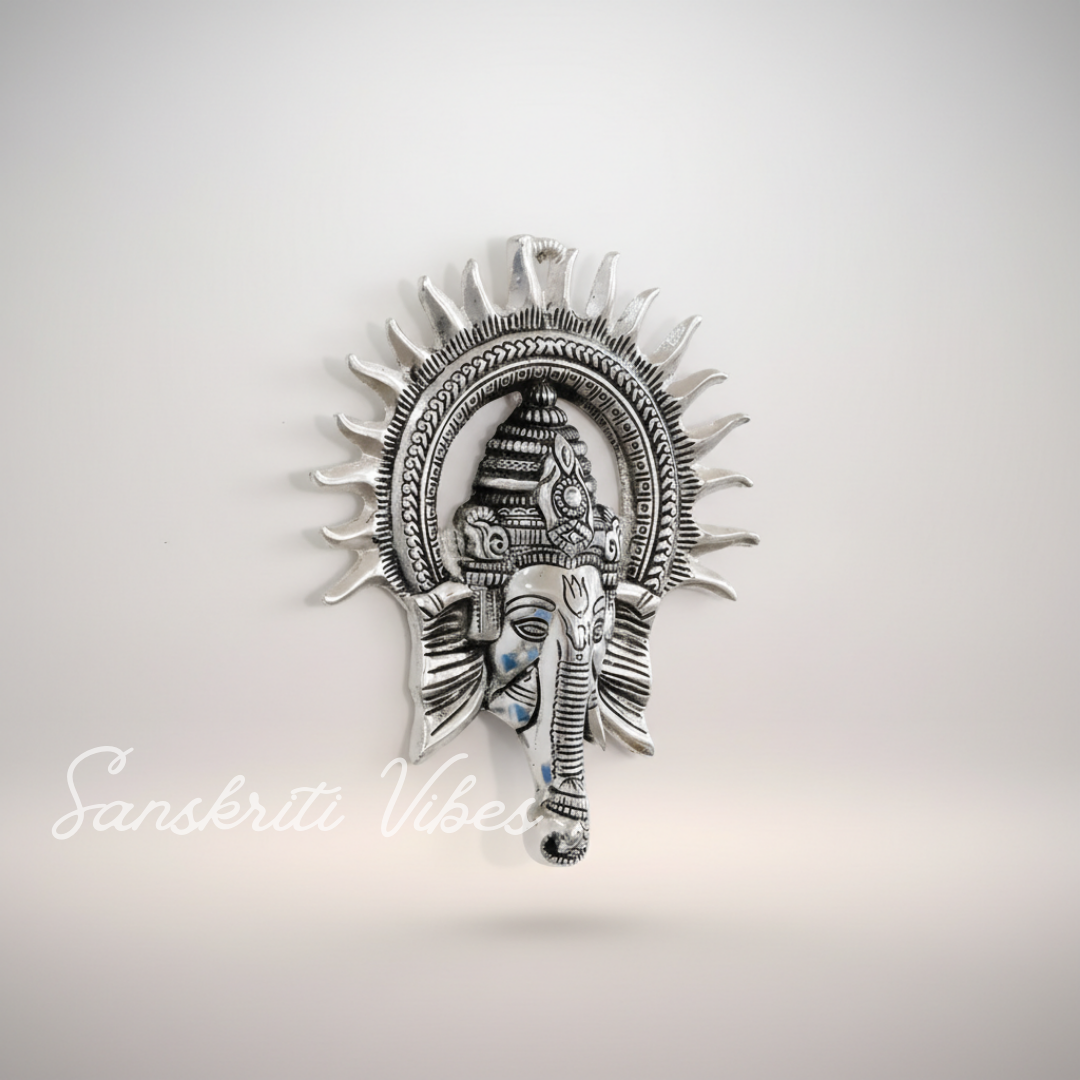 Ganesha Idol with Surya Chakra - Ganesh Murti Wall Hangings Rajasthani Handicrafts Decorative Showpiece for Gifting Anniversary Valentine's Day (Silver) - Retail Maharaj