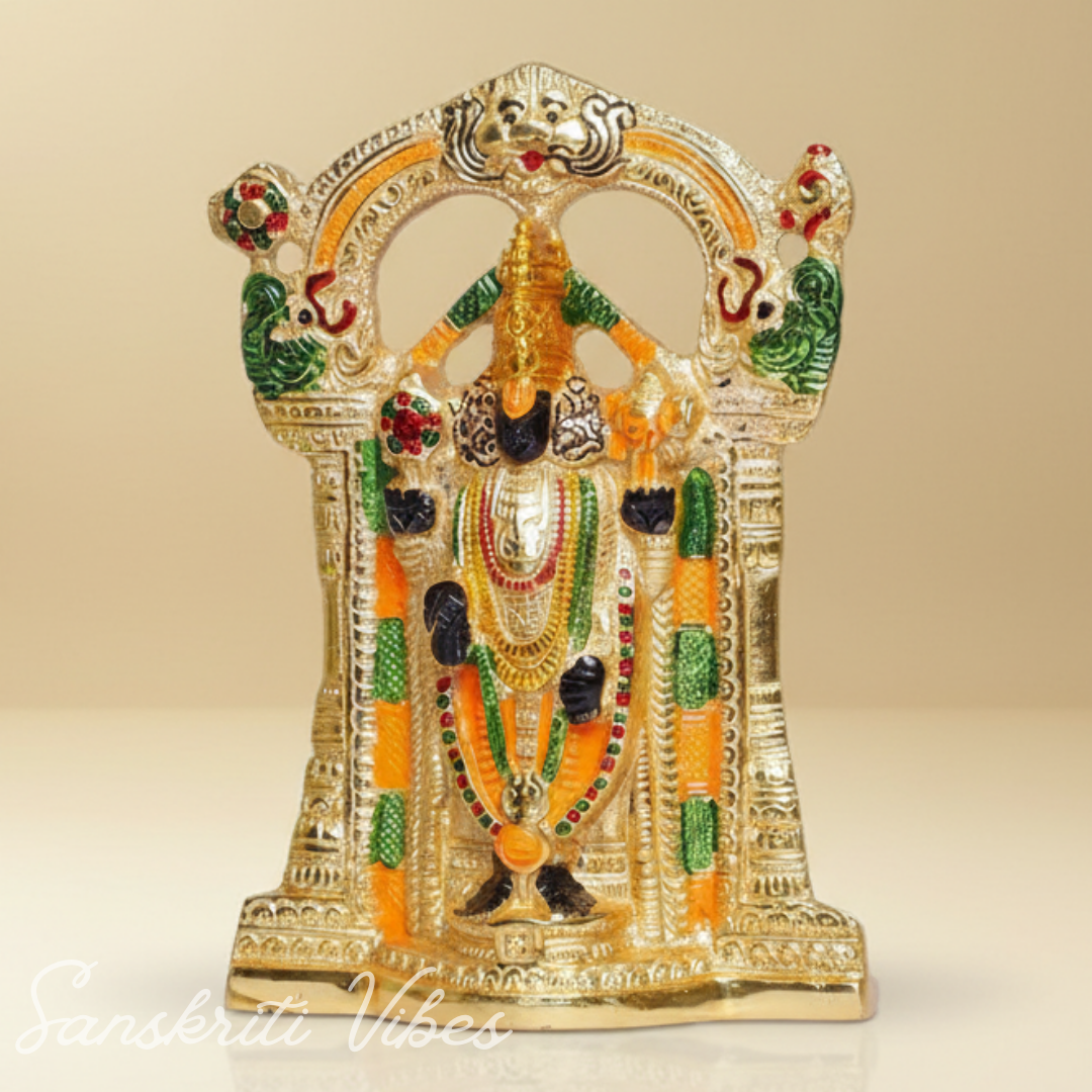 Tirupati Balaji Metal Decorative Statue | Gold-Plated Glossy Showpiece for Home Temple, Pooja Room & Office Desk - Retail Maharaj