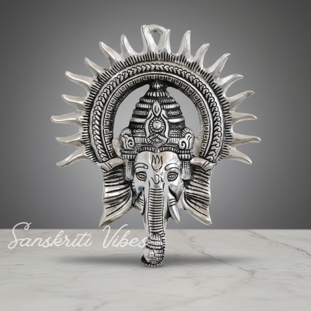 Ganesha Idol with Surya Chakra - Ganesh Murti Wall Hangings Rajasthani Handicrafts Decorative Showpiece for Gifting Anniversary Valentine's Day (Silver) - Retail Maharaj