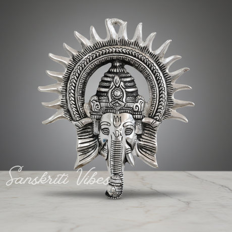 Ganesha Idol with Surya Chakra - Ganesh Murti Wall Hangings Rajasthani Handicrafts Decorative Showpiece for Gifting Anniversary Valentine's Day (Silver) - Retail Maharaj