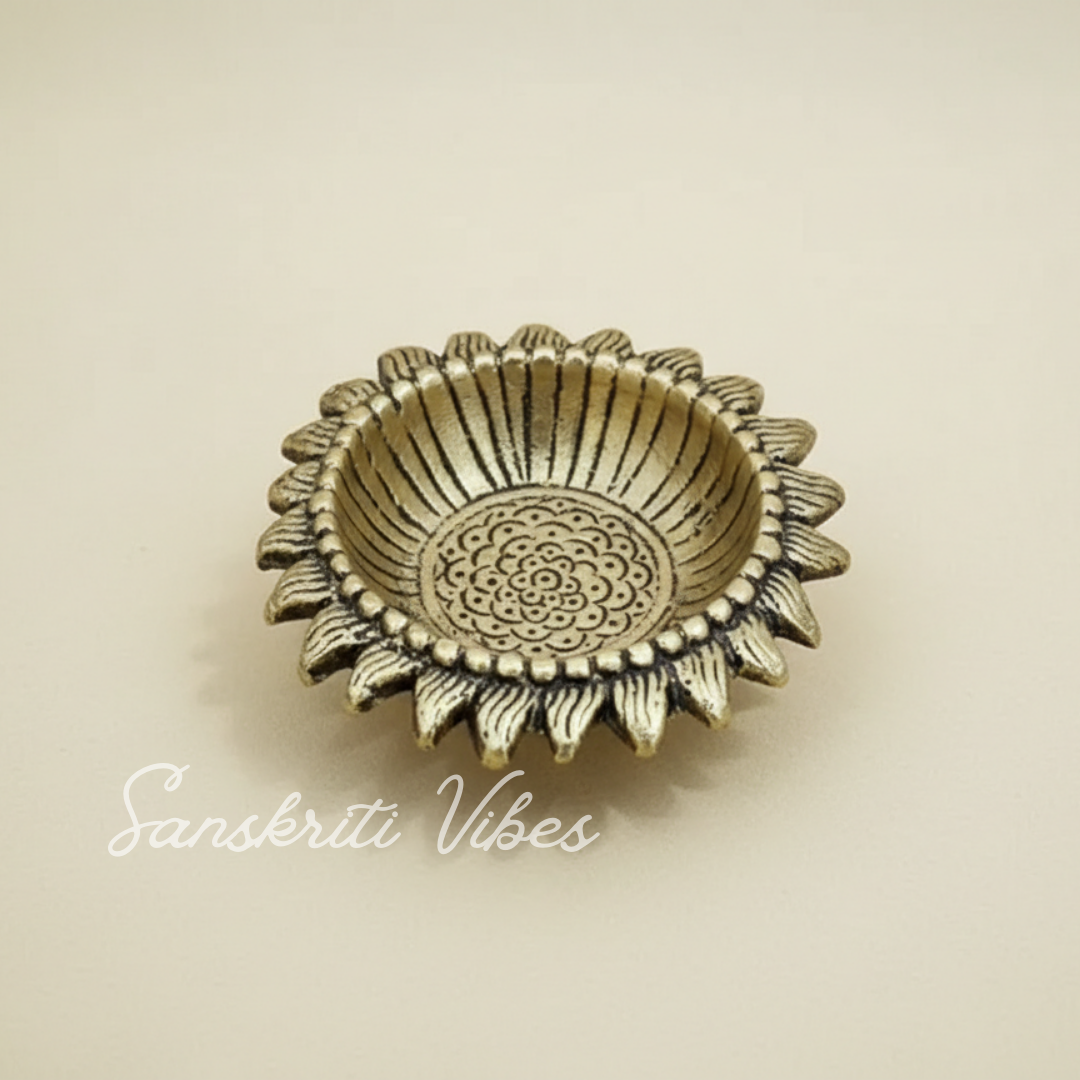 Decorative Sunflower Diya Set Gold-Plated Metal Traditional Festival Oil Lamps (Pack of 6 Pcs) - Retail Maharaj
