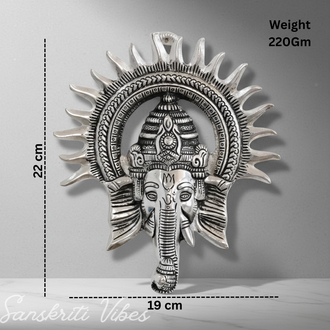 Ganesha Idol with Surya Chakra - Ganesh Murti Wall Hangings Rajasthani Handicrafts Decorative Showpiece for Gifting Anniversary Valentine's Day (Silver) - Retail Maharaj