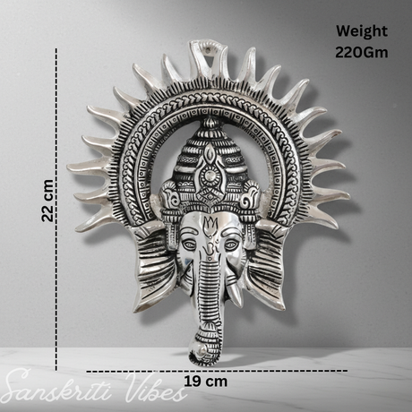 Ganesha Idol with Surya Chakra - Ganesh Murti Wall Hangings Rajasthani Handicrafts Decorative Showpiece for Gifting Anniversary Valentine's Day (Silver) - Retail Maharaj