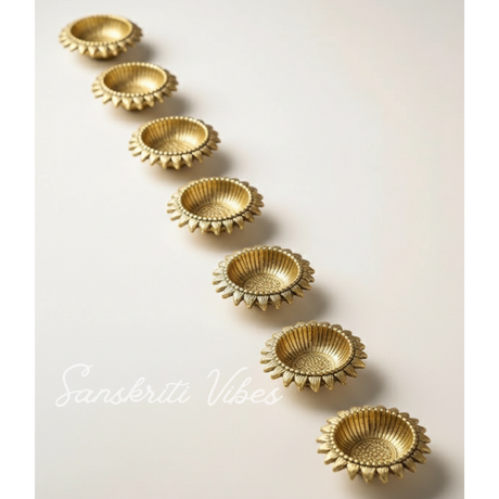 Decorative Sunflower Diya Set Gold-Plated Metal Traditional Festival Oil Lamps (Pack of 6 Pcs) - Retail Maharaj