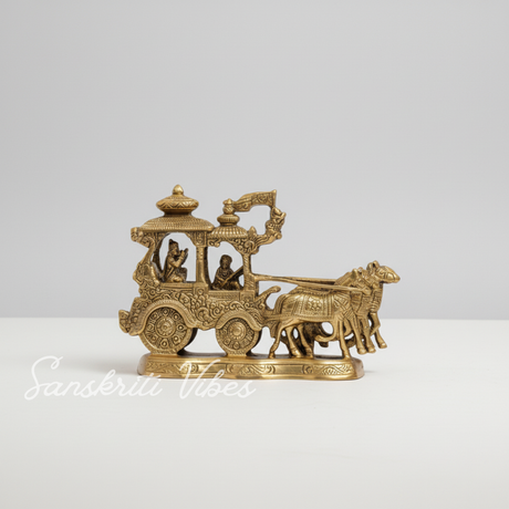 Lord Krishna and Arjun Rath Chariot with Two Horses – Metal Decorative Showpiece for Home Temple & Pooja by Sanskriti Vibes | Glossy Finish - Retail Maharaj