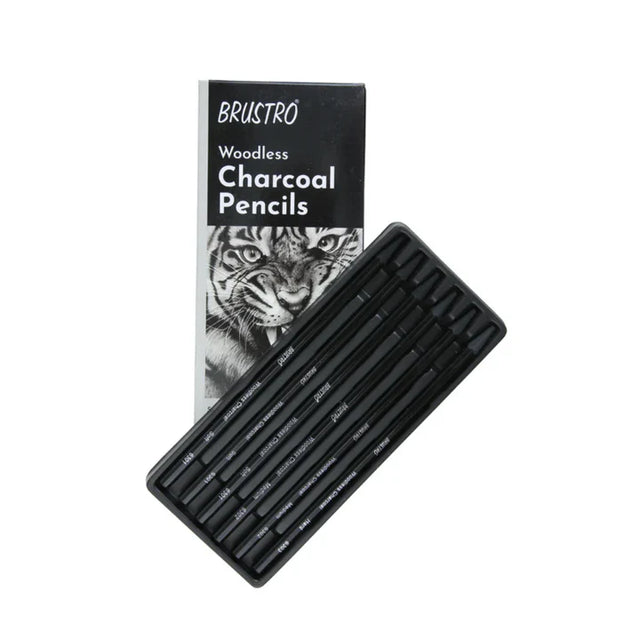 Brustro Woodless Charcoal Pencil Set for Sketching and Shading with Soft Medium and Hard Grades - Retail Maharaj