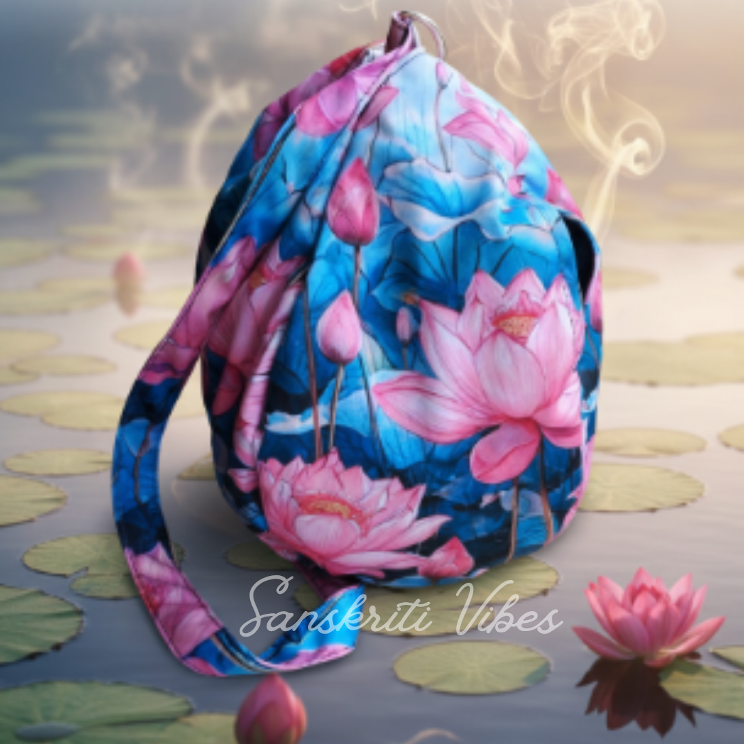 Lotus Printed Digital Japa Jholi Bag Three-Side Printed Cotton Bag Premium Electronic Mantra Counting Bag - Retail Maharaj