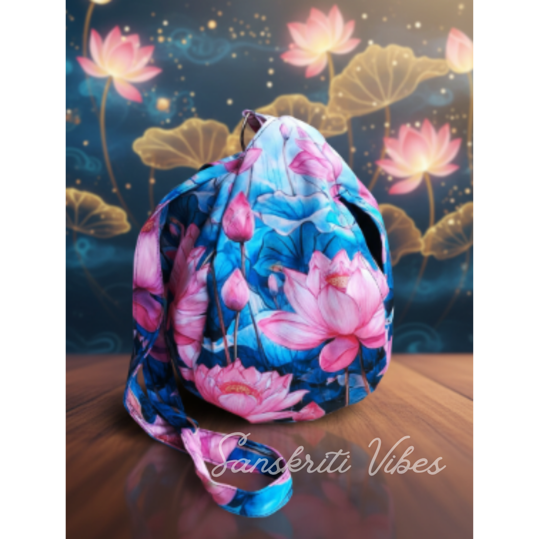 Lotus Printed Digital Japa Jholi Bag Three-Side Printed Cotton Bag Premium Electronic Mantra Counting Bag - Retail Maharaj