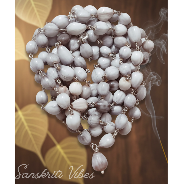 Vaijayanti Jap Mala 108 plus 1 and 54 plus 1 Beads Silver String Original Vaijanti Seeds Mala for Chanting and Wearing - Retail Maharaj
