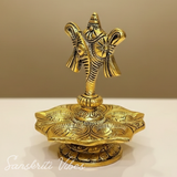 Tirupati Balaji Panch Mukhi Diya with Shanku Stand | Gold-Plated 5 Batti Metal Diya for Home & Office Pooja Room Decoration - Retail Maharaj