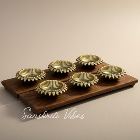 Decorative Sunflower Diya Set Gold-Plated Metal Traditional Festival Oil Lamps (Pack of 6 Pcs) - Retail Maharaj