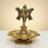 Tirupati Balaji Panch Mukhi Diya with Shanku Stand | Gold-Plated 5 Batti Metal Diya for Home & Office Pooja Room Decoration - Retail Maharaj