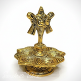 Tirupati Balaji Panch Mukhi Diya with Shanku Stand | Gold-Plated 5 Batti Metal Diya for Home & Office Pooja Room Decoration - Retail Maharaj