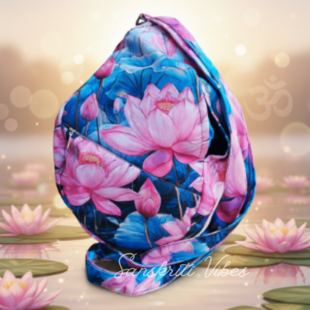 Lotus Printed Digital Japa Jholi Bag Three-Side Printed Cotton Bag Premium Electronic Mantra Counting Bag - Retail Maharaj