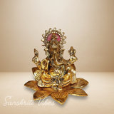 Metal Ganesh Sitting On Flower Gold Color Leaf For Pooja - Retail Maharaj