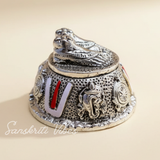 Tirupati Balaji Vishnu Charan Paduka Silver-Plated | Venkateswara Swami Shankh Chakra Tilak Namah Symbol for Home Temple & Car Dashboard - Retail Maharaj