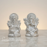 Metal Lakshmi & Ganesha Idol Pair Silver-Finish Mini Statues (7.5 cm × 4 cm Each), 160 g Auspicious Home Puja Decor & Diwali Gift - Retail Maharaj