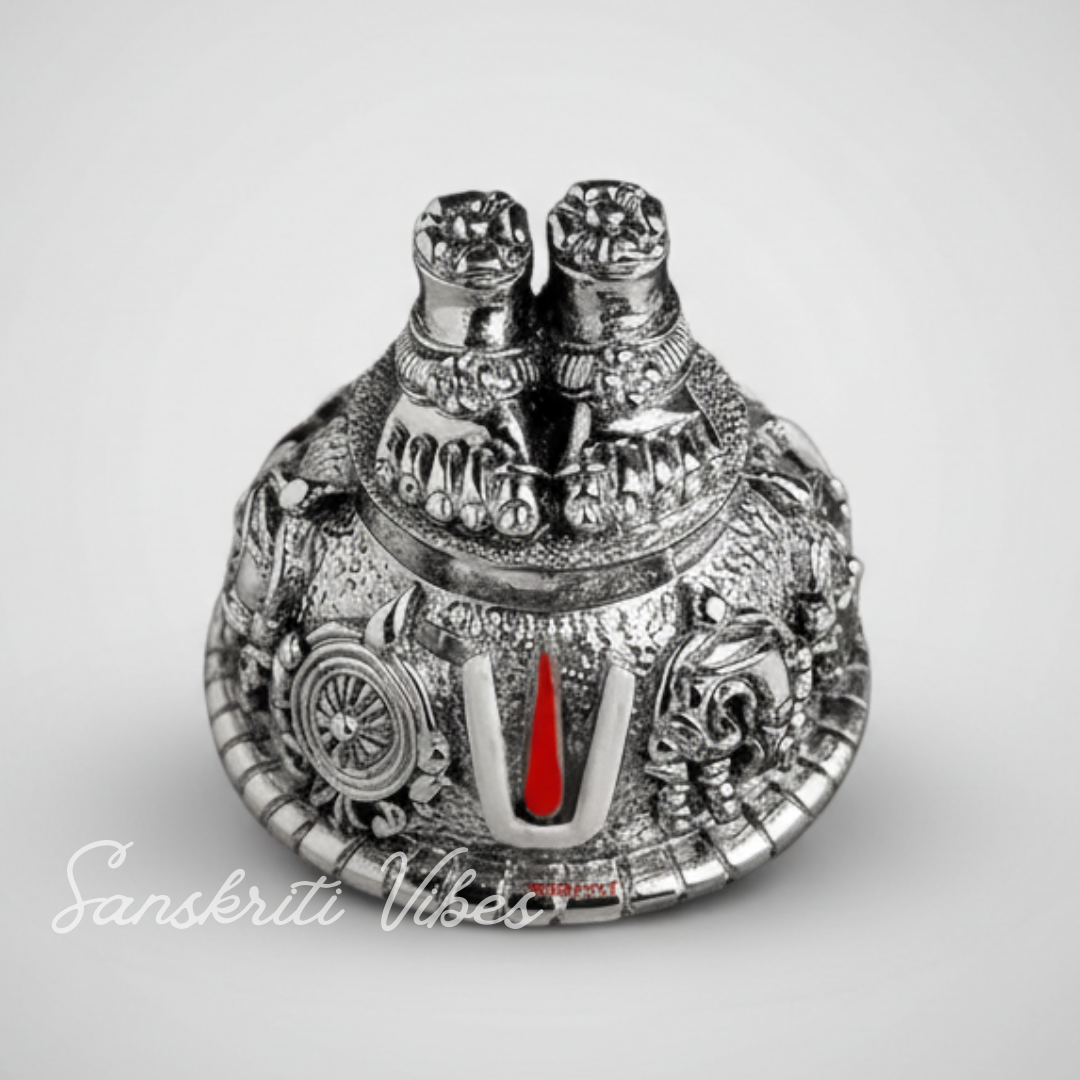 Tirupati Balaji Vishnu Charan Paduka Silver-Plated | Venkateswara Swami Shankh Chakra Tilak Namah Symbol for Home Temple & Car Dashboard - Retail Maharaj