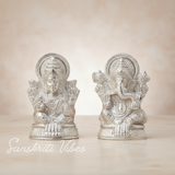 Metal Lakshmi & Ganesha Idol Pair Silver-Finish Mini Statues (7.5 cm × 4 cm Each), 160 g Auspicious Home Puja Decor & Diwali Gift - Retail Maharaj