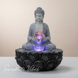 Meditating Buddha Water Fountain Idol Polyresin Lotus Water Fountain Showpiece for Home Garden Living Room Decor Decoration Gift Items, 24 CM - Retail Maharaj