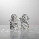 Metal Lakshmi & Ganesha Idol Pair Silver-Finish Mini Statues (7.5 cm × 4 cm Each), 160 g Auspicious Home Puja Decor & Diwali Gift - Retail Maharaj