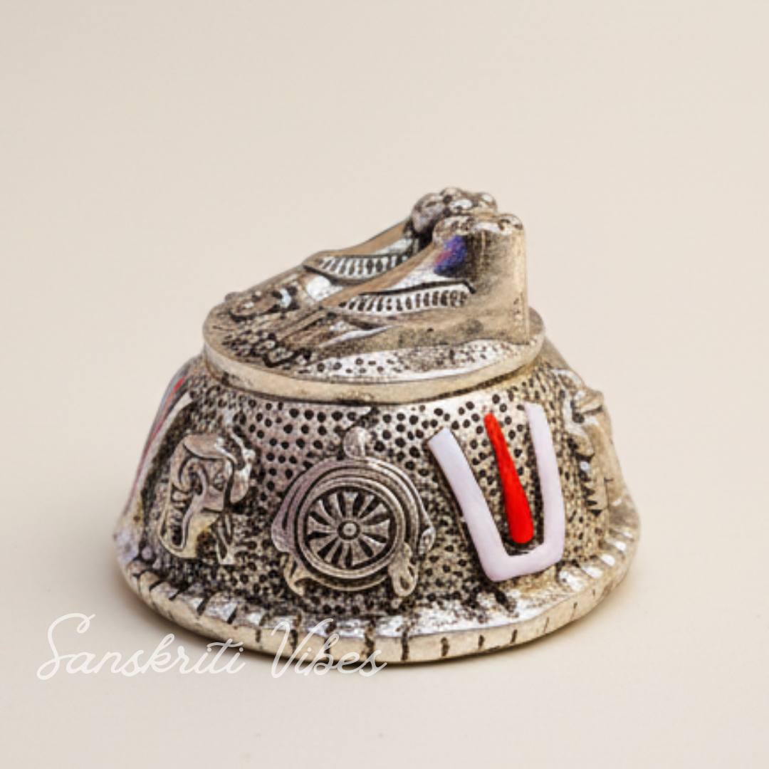 Tirupati Balaji Vishnu Charan Paduka Silver-Plated | Venkateswara Swami Shankh Chakra Tilak Namah Symbol for Home Temple & Car Dashboard - Retail Maharaj