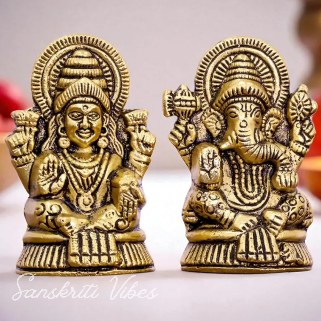 Metal Laxmi & Ganesh Idol Pair Gold-Finish Mini Statues (7.5 cm × 4 cm Each), 160 g Auspicious Home Puja Decor & Diwali Gift - Retail Maharaj
